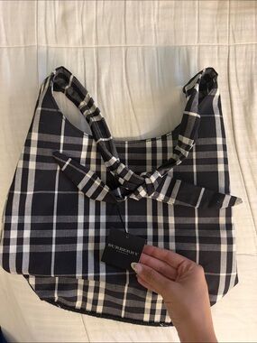 Burberry Black and White Checked Shoulder Bag